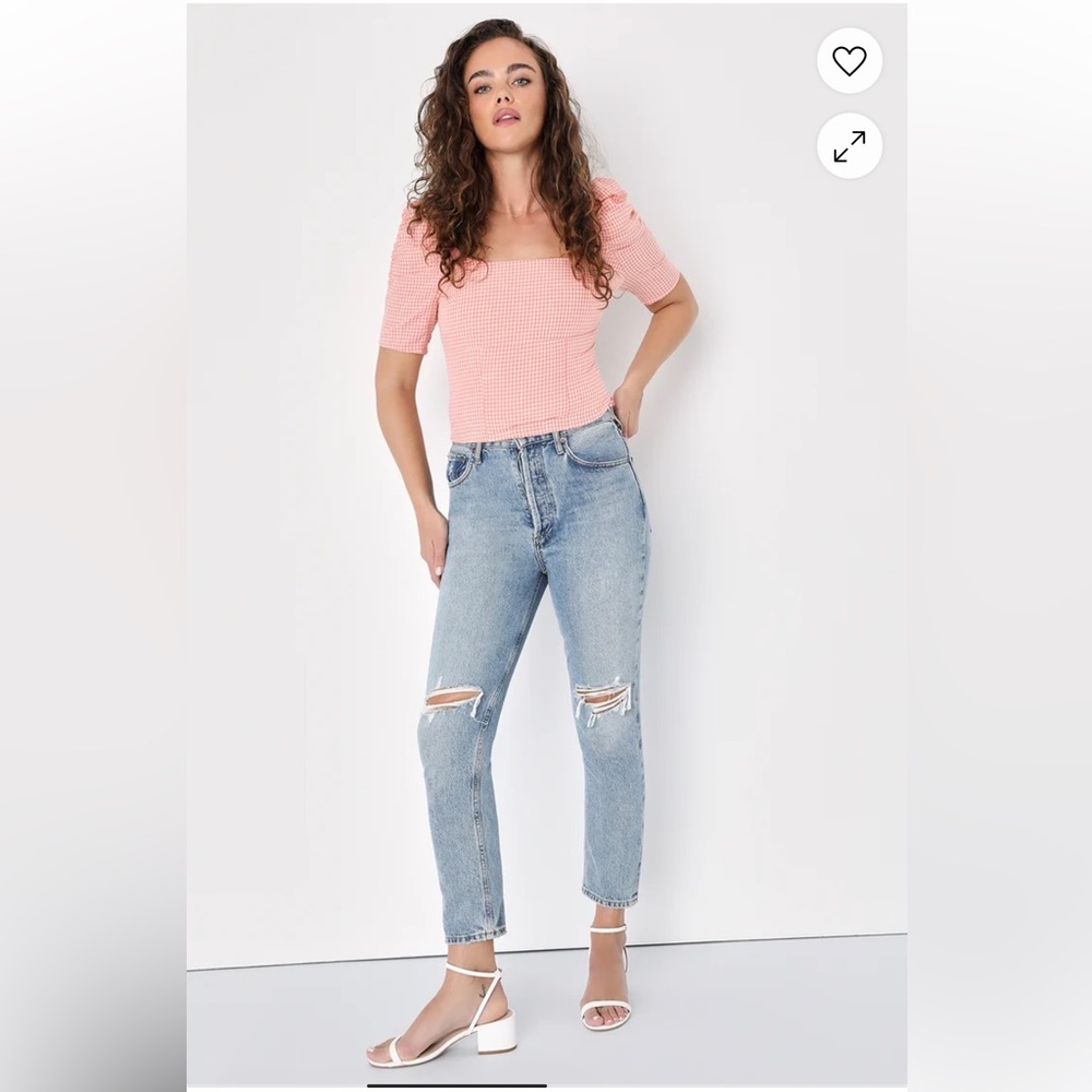 Lulus Blushin' Babe Pink Gingham Ruched Puff Sleeve Top - Picture 16 of 17